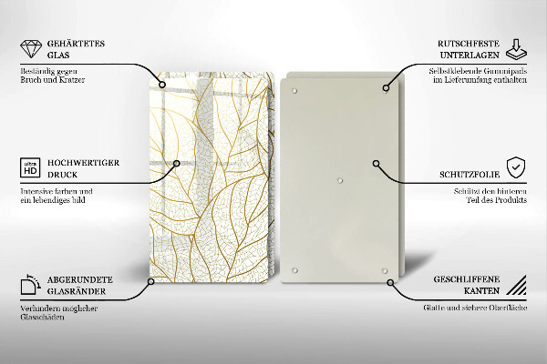 Glass chopping board Line-art leaves pattern