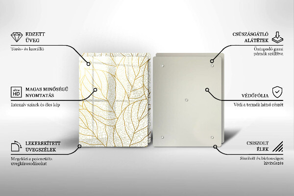 Glass chopping board Line-art leaves pattern