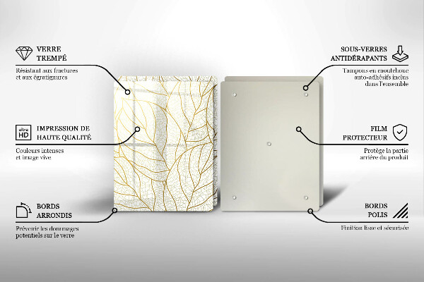 Glass chopping board Line-art leaves pattern