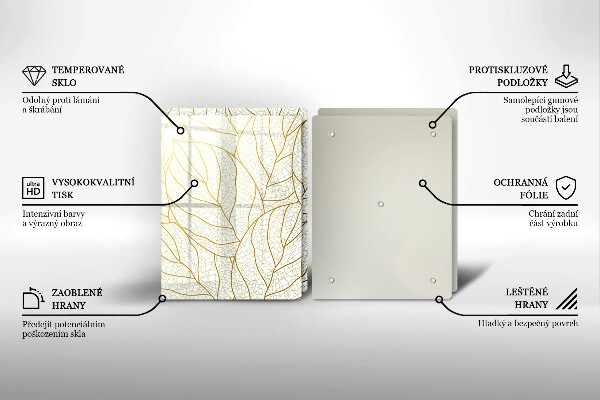 Glass chopping board Line-art leaves pattern