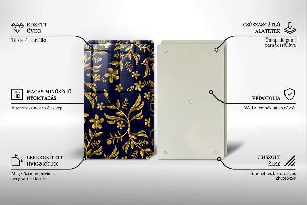 Glass chopping board The golden motif of flowers