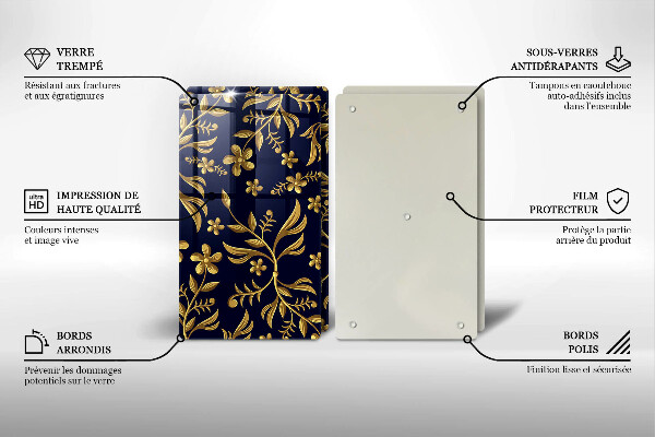 Glass chopping board The golden motif of flowers