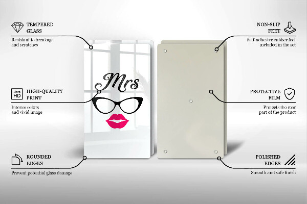 Glass chopping board Mrs. Mr. - inscription, sentence