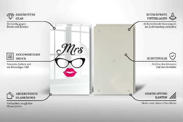 Glass chopping board Mrs. Mr. - inscription, sentence