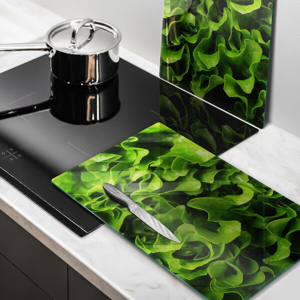 Chopping board Green lettuce leaves