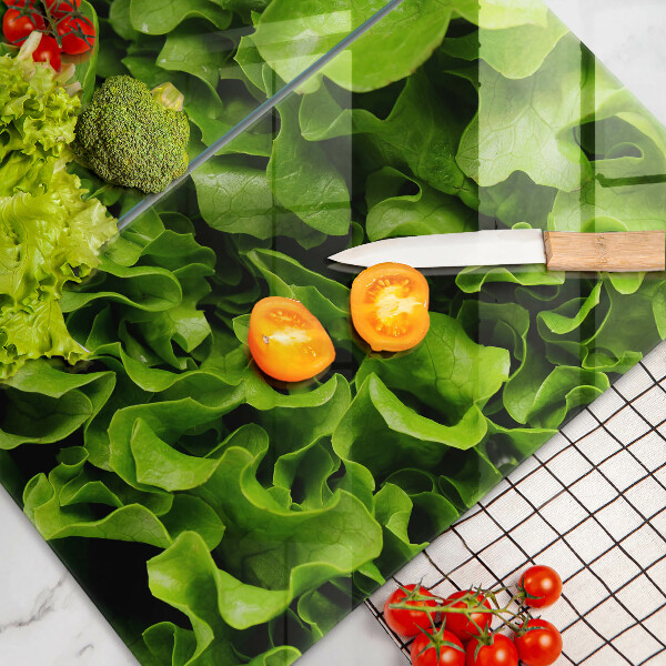 Chopping board Green lettuce leaves