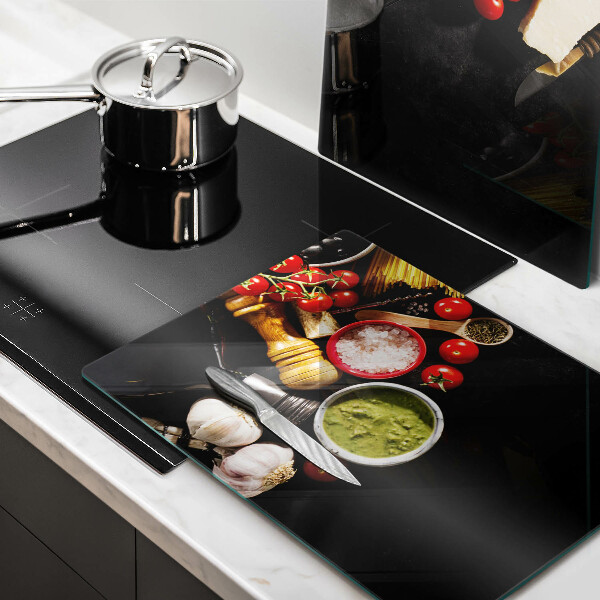 Chopping board Italian ingredients and spices