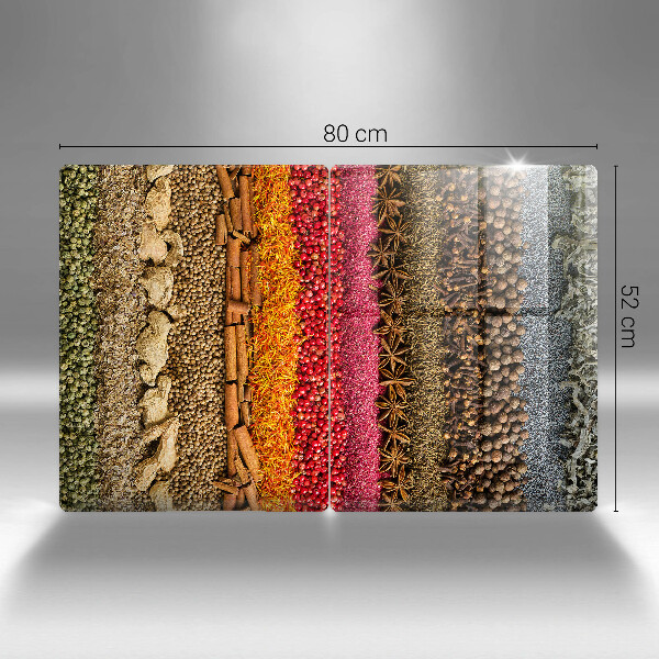 Glass chopping board Colorful spices