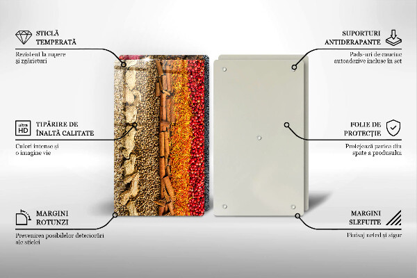 Glass chopping board Colorful spices