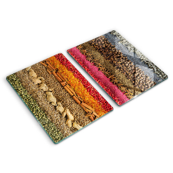 Glass chopping board Colorful spices