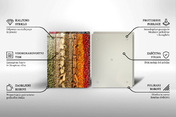 Glass chopping board Colorful spices