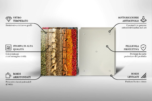 Glass chopping board Colorful spices