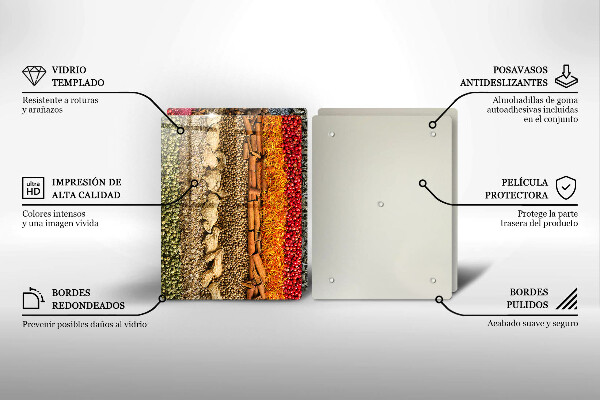 Glass chopping board Colorful spices