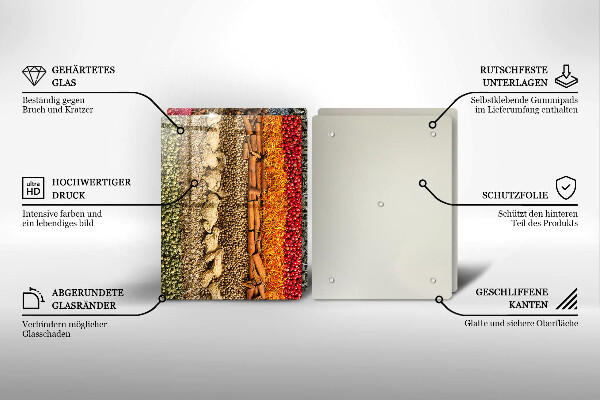 Glass chopping board Colorful spices