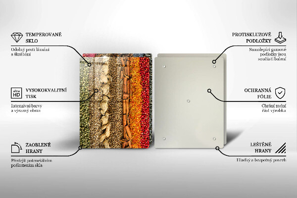 Glass chopping board Colorful spices