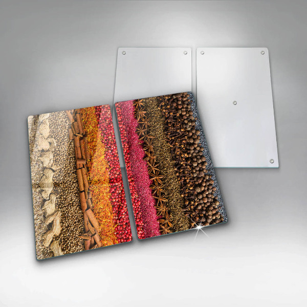 Glass chopping board Colorful spices