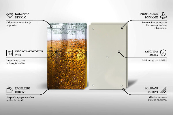 Chopping board Wet glass of beer