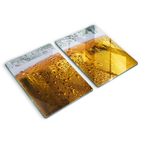 Chopping board Wet glass of beer