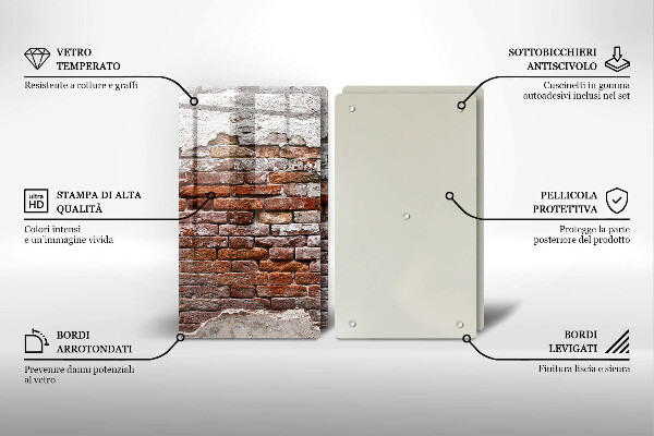 Glass chopping board Old wall of brick and concrete