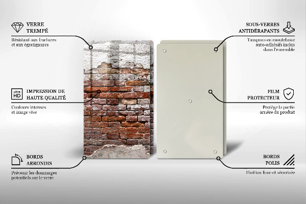 Glass chopping board Old wall of brick and concrete