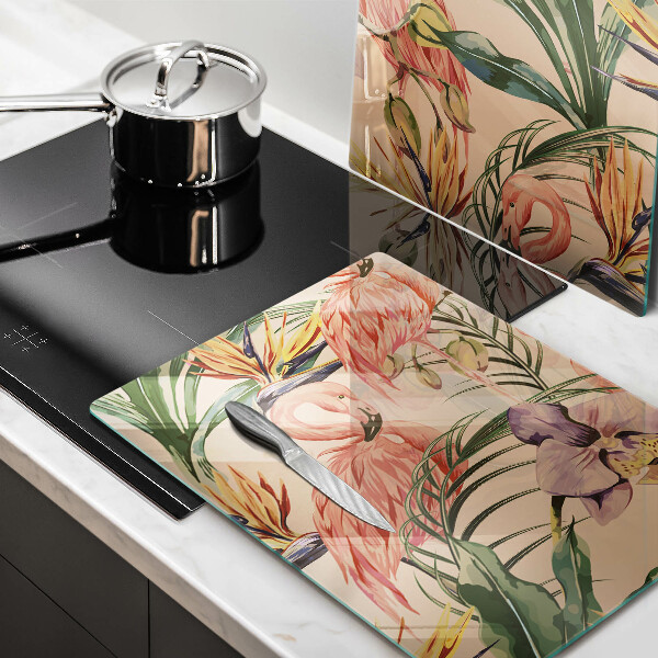 Glass chopping board Flaminga illustration