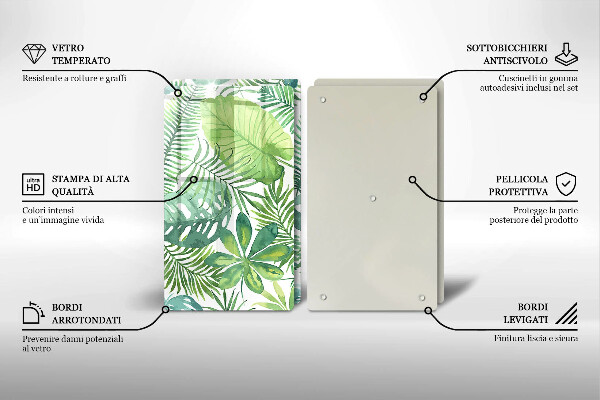 Glass chopping board Boho watercolors leaves