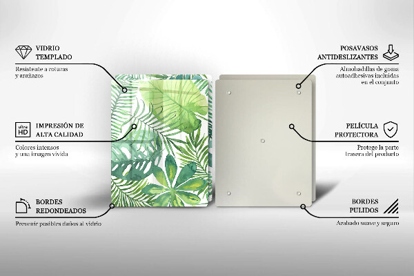 Glass chopping board Boho watercolors leaves