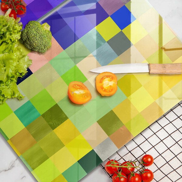 Glass chopping board Colorful squares pixels