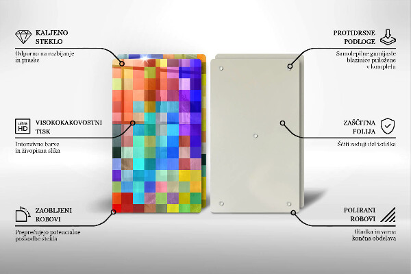 Glass chopping board Colorful squares pixels