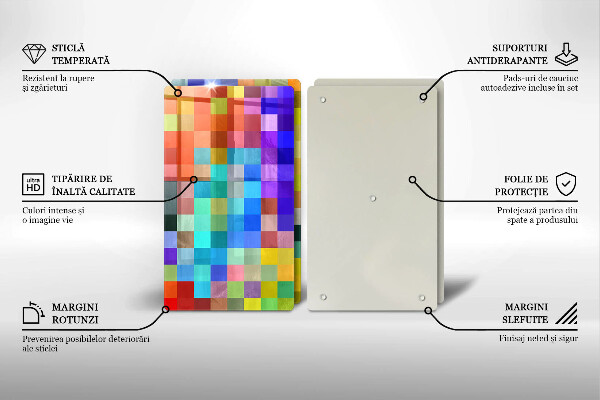 Glass chopping board Colorful squares pixels
