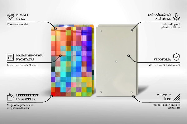 Glass chopping board Colorful squares pixels