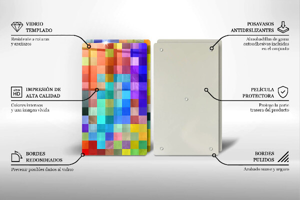 Glass chopping board Colorful squares pixels