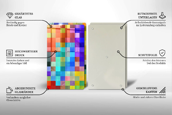 Glass chopping board Colorful squares pixels