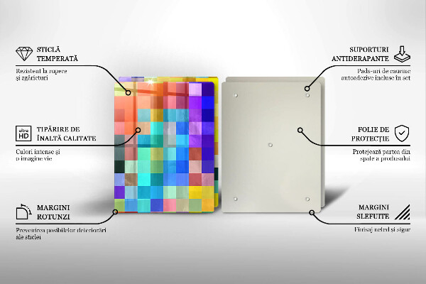 Glass chopping board Colorful squares pixels