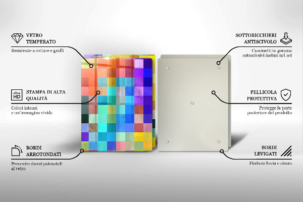 Glass chopping board Colorful squares pixels