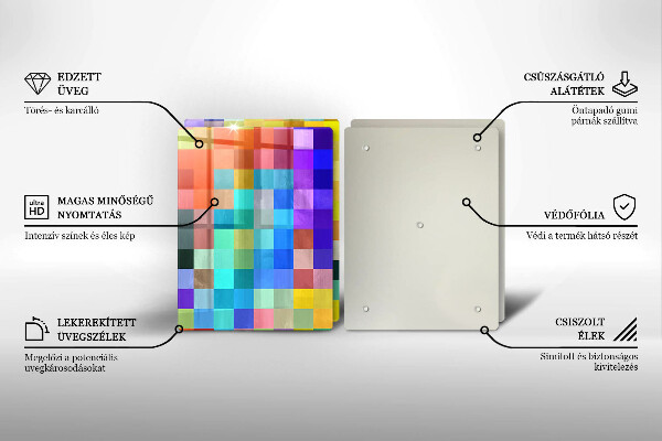 Glass chopping board Colorful squares pixels