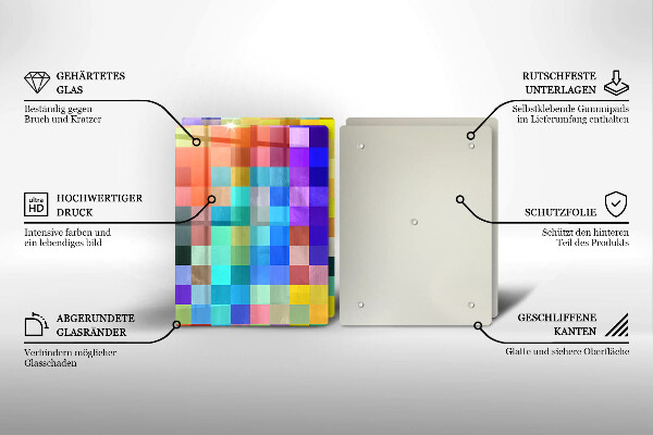 Glass chopping board Colorful squares pixels