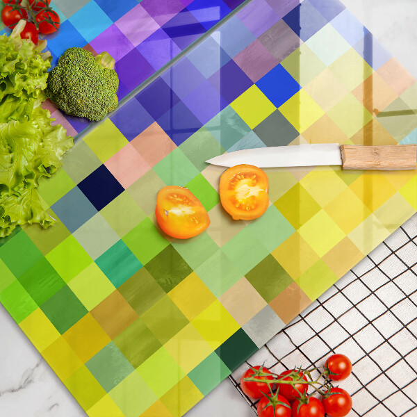 Glass chopping board Colorful squares pixels