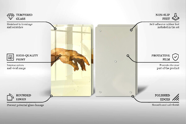 Glass chopping board Creation of Adam hands