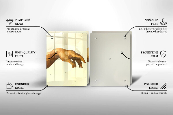 Glass chopping board Creation of Adam hands