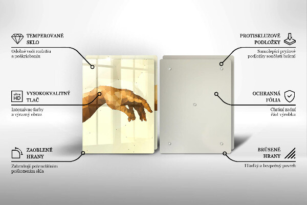 Glass chopping board Creation of Adam hands