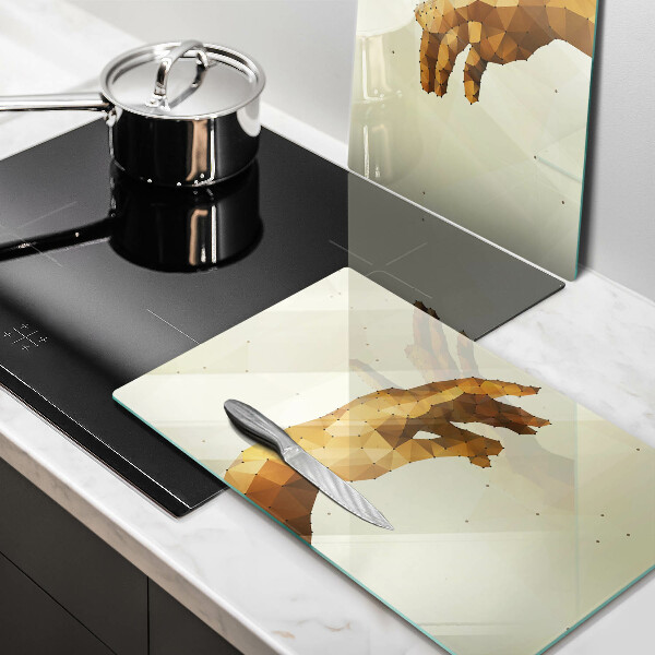 Glass chopping board Creation of Adam hands