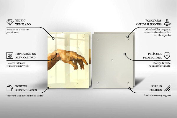 Glass chopping board Creation of Adam hands