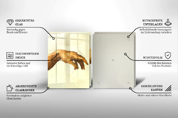 Glass chopping board Creation of Adam hands