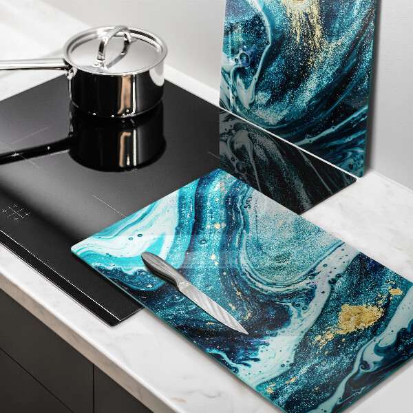 Glass chopping board Blue abstraction gold