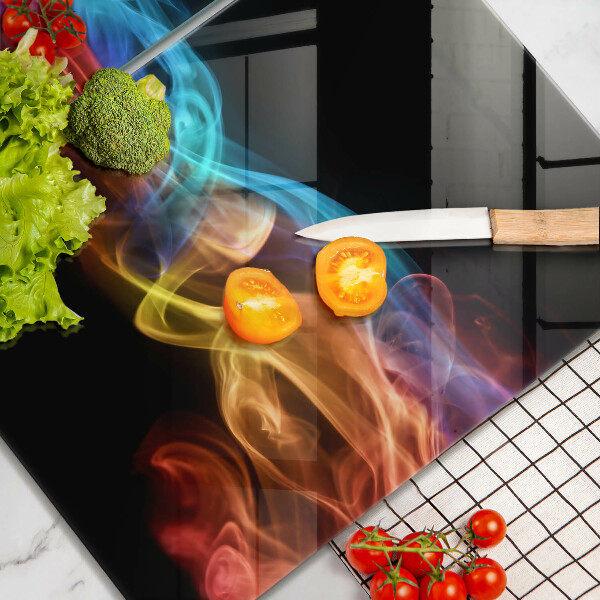 Glass chopping board Colorful smoke