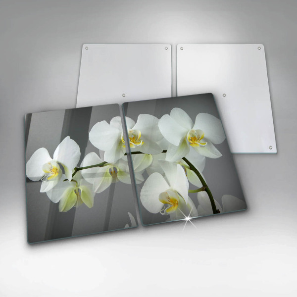 Glass chopping board White orchid flowers