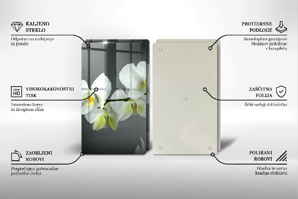 Glass chopping board White orchid flowers