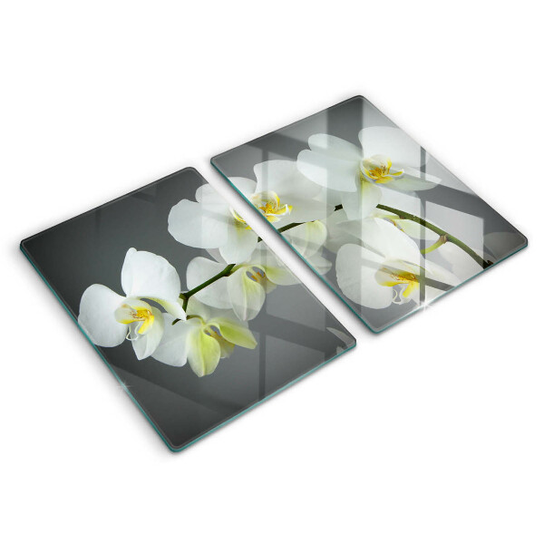 Glass chopping board White orchid flowers