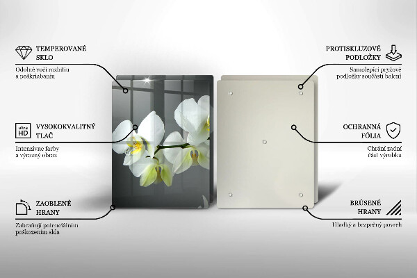 Glass chopping board White orchid flowers